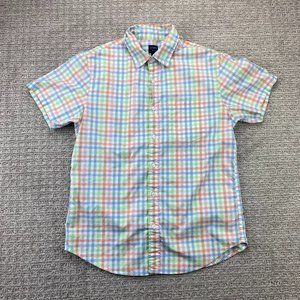 J. Crew Flex Shirt Men Medium M Multicolor Checkered Button Up Short Sleeve Polo
